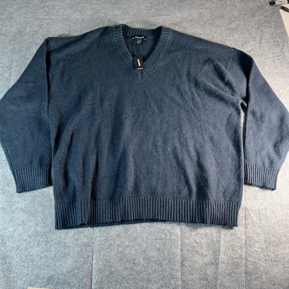 NWT Express V Neck Cotton Pullover‎ Men Sweater Size 2xL Navy 466